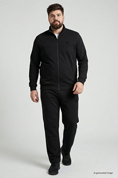TOMMY LIFE Black Mock Neck Oversized Men's Tracksuit Set - 85176