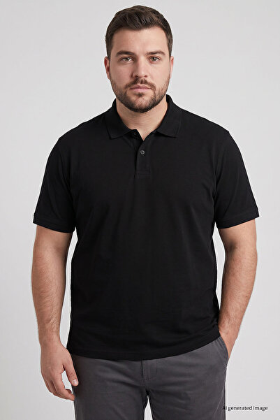 TOMMY LIFE Black Polo Collar Oversized Men's T-Shirt - 88511