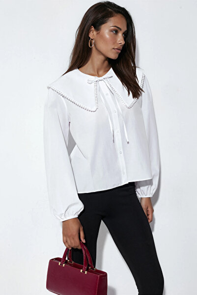 Merterium Women's Baby Collar Shirt 1496 - White