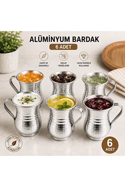 Evse Mutfak Sanatı 6 Lı Alüminyum Kulplu Bardak Ayran Bardağı