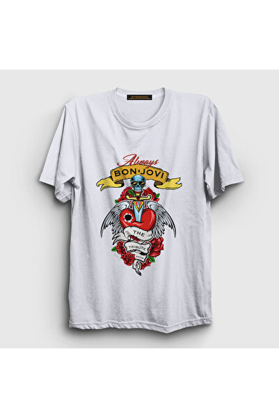 Presmono Unisex beli Always Bon Jovi T-shirt 20031tt