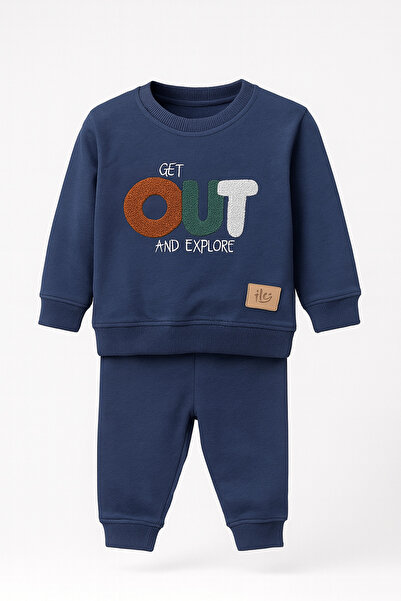 NOBLEKIDS Süzene Embroidered Navy Blue Children's Set – Sweatshirt & Jogger B...