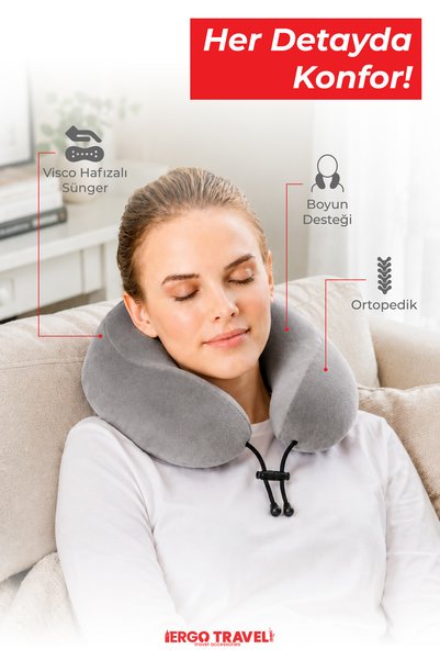 Viscofoam Comfy Ortopedik Seyahat Yastığı Visco Boyun Destekli Seyahat Yastığı - Gri | Ergo Travel