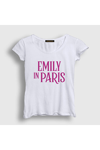 Presmono Women's White Logo Emily in Paris T-Shirt 567358Tt