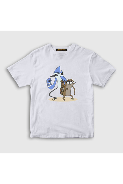 Presmono Mordecai i Rigby unisex dečji T-shirt - beli, standardni model 449219tt