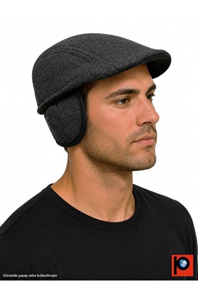 PAKER GİYİM Men's Dark Gray Winter Duck Cap Hat with Earmuffs