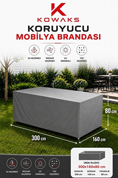 KOWAKS Bahçe Mobilya Brandası 300x160x80 Cm Masa Sandalye Koruma Örtüsü Kılıf...