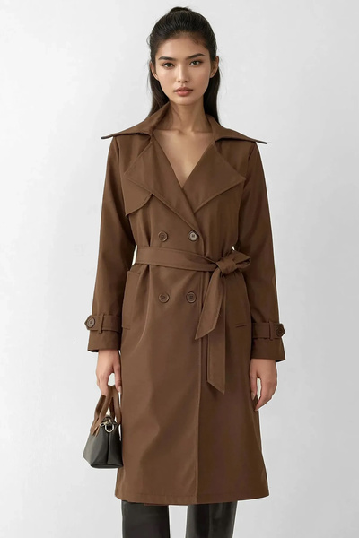 Merterium Women's Double Breasted Collar Trench Coat Brown 1198