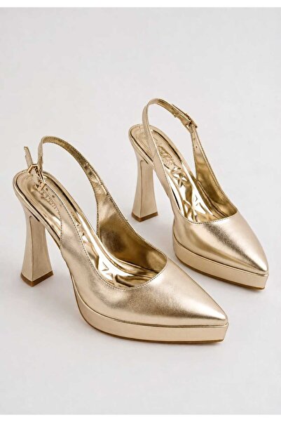 rozvoj Women's Metallic Leather Pointed Toe Open Back Evening Dress Shoes