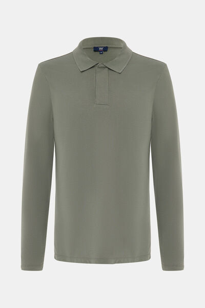 W Collection KOYU YEŞİL POLO YAKA UZUN KOLLU SWEATSHIRT