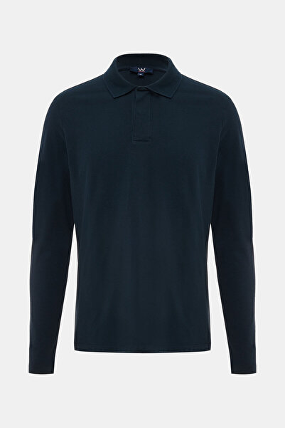W Collection LACİVERT POLO YAKA UZUN KOLLU SWEATSHIRT
