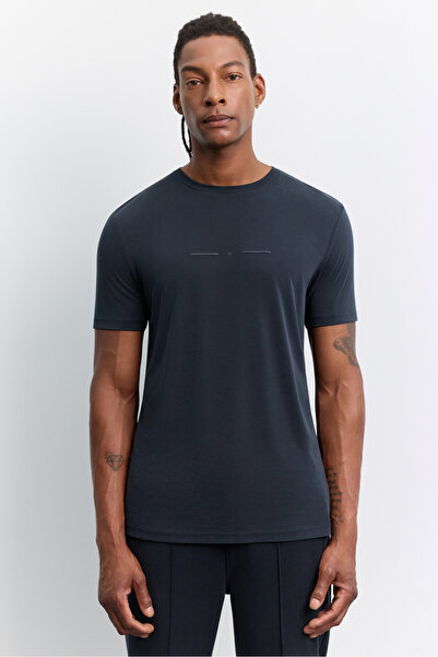 Avva Men's Anthracite Crew Neck Printed Soft Touch Regular Fit T-Shirt A62Y1002