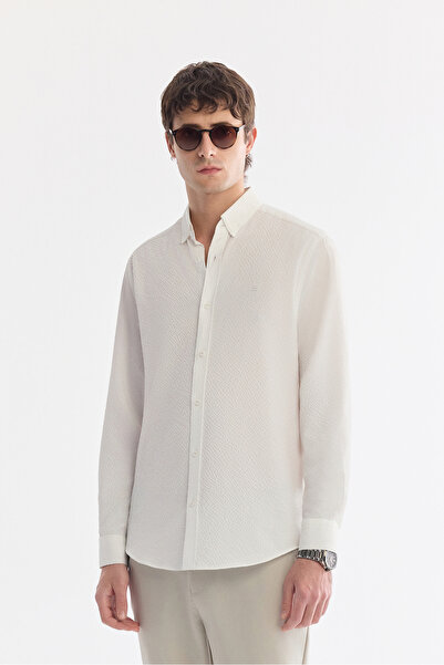 Avva Men's White Bottomed Collar Textured Regular Fit Shirt A61Y2083