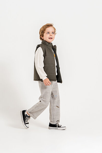 Jikko Baby Boys' Puffy Vest, Basketball Printed Sweatshirt and Striped Pants ...