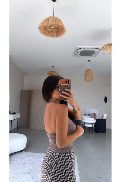 Buket Teke Brown Polyamide Halter Top