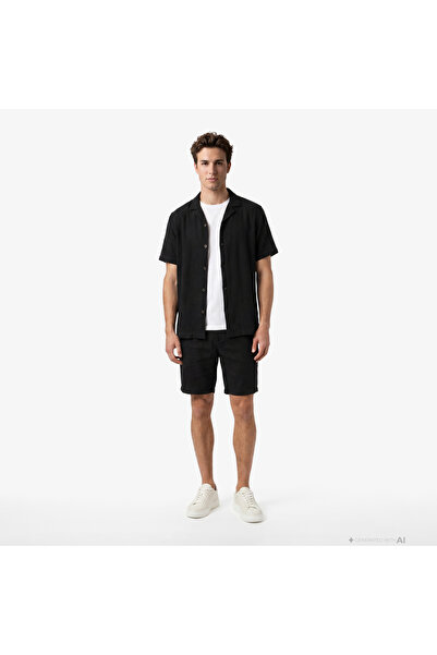 Nautica Erkek Siyah Regular Fit Keten Şort