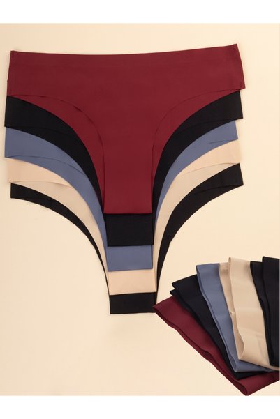 DUNIPA Set de 5 perechi de chiloți brazilieni de damă, fără cusături, tăiați cu laser, invizibili, din microfibră, Multicolor (2x Negru, Albastru închis, Bordeaux, Bej)