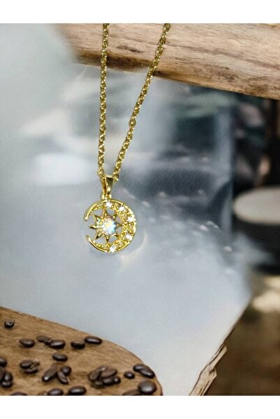 Herşey Nota Women's Necklace with Pearlescent Moon and Star Figures – Gold Co...