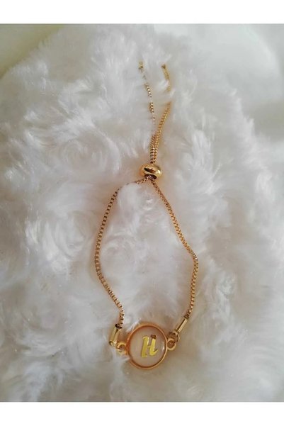 Herşey Nota Gold Mother of Pearl Adjustable Women's Gold Elevator H Letter Bracelet