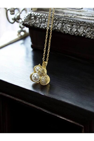Herşey Nota Women's Necklace with Pistachio Figure and Pearl – Stainless Stee...