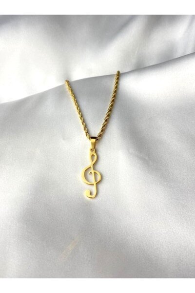 Herşey Nota Gold Renk Paslanmaz Çelik Sol Anahtarı Kolye