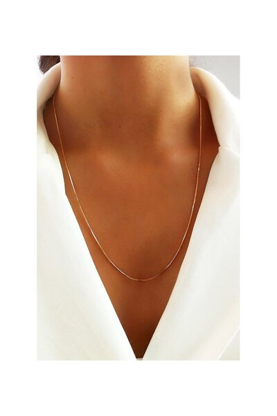 Herşey Nota Gold Color 60 cm Unisex Steel Thin Italian Chain Necklace