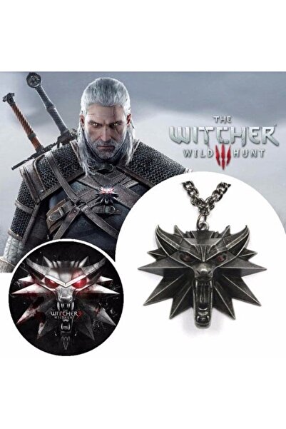 Herşey Nota Witcher Kurt Renkli Göz Renkli 3 Boyutlu Siyah Çelik Kolye