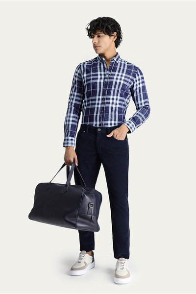 Kiğılı Uzun Kol Slim Fit Dar Kesim Ekose Pamuk Düğmeli Yaka Gömlek