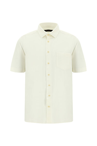Kiğılı Patterned Linen Shirt - Short Sleeve, Regular Fit