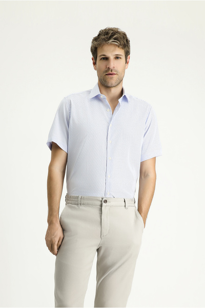 Kiğılı Short Sleeve Regular Fit Pattern Cotton Easy-Iron Shirt