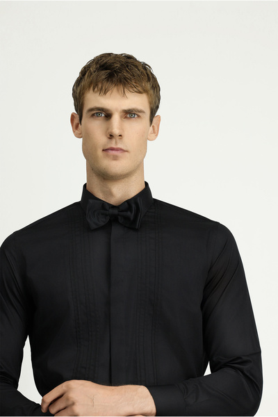 Kiğılı Uzun Kol Slim Fit Dar Kesim Non Iron Klasik Piliseli Pamuklu Gömlek