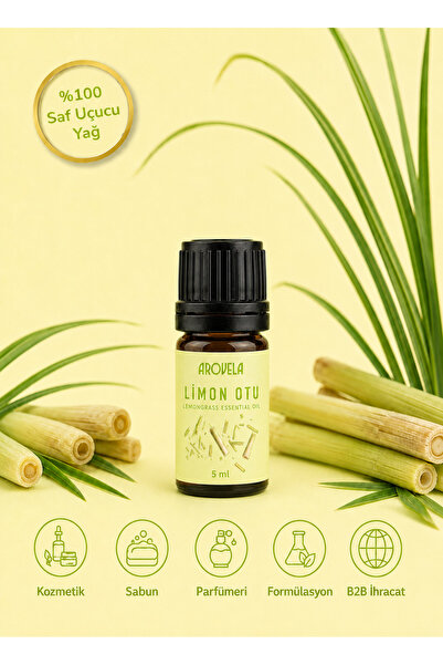Arovela Arøvela %100 Saf Lemongrass Limon Otu Uçucu Yağı 5 ml – Cymbopogon fl...
