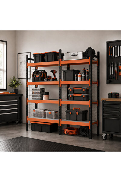 RafBurada 4 Katlı Duble Dekoratif Midi Rack - Ekonomik Depo,Arşiv, Kiler Rafı...