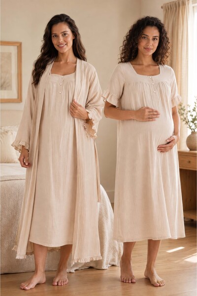 ByLohusa Pregnant and Postpartum Period Muslin Fabric Dressing Gown and Night...