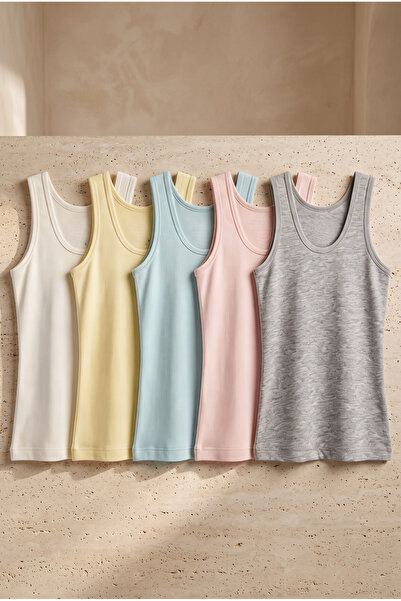 Katia&Bony Pack of 5 Thick Strapped Girls' Undershirts Multi-Colored