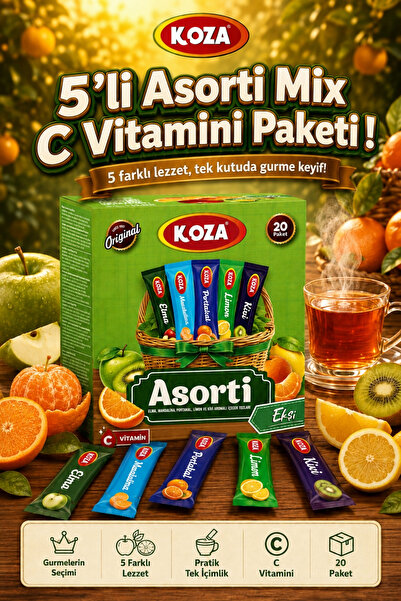 Koza C Vitamini Paketi 5'li Asorti Mix Pratik Lezzet Tek İçimlik Vitamin Karışık Paket 5 x 4 - 20 Stick