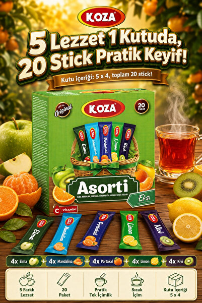 Koza C Vitamini Paketi 5'li Asorti Mix Pratik Lezzet Tek İçimlik Vitamin Karışık Paket 5 x 4 - 20 Stick
