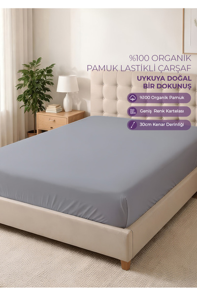 Days In Colours 100% Organic Cotton Fitted Sheet - 160X200 - Gray - Dolmabahç...