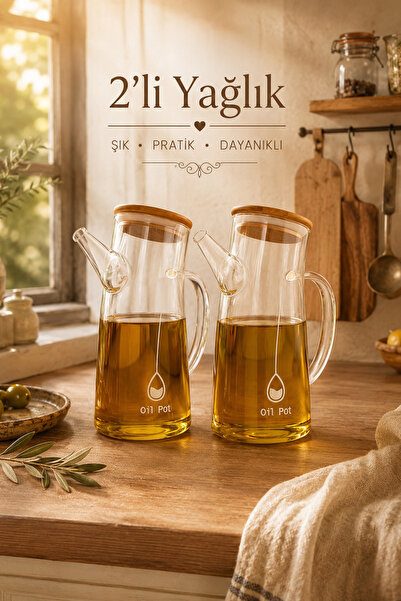 Porsima 2093 Vacuum Borosilicate Glass 2-Piece Oil Pot Oil Vinegar Set with B...
