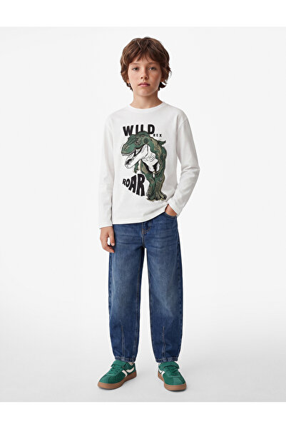 Koton Dinosaur Print Crew Neck Long Sleeve Cotton T-Shirt