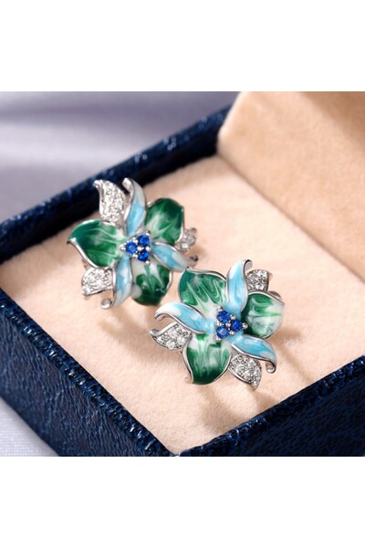 Choice E2047 Huitan Green Blue Flower Earrings Women Inlay Sparkling Cubic Zi...