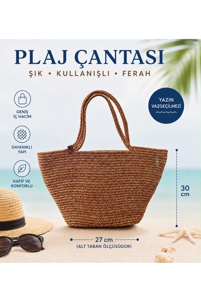 EYLCOTTON Plaj Çantası -Xl- Günlük Çanta - Hasır Jüt - El Çantası - Kol Çanta...