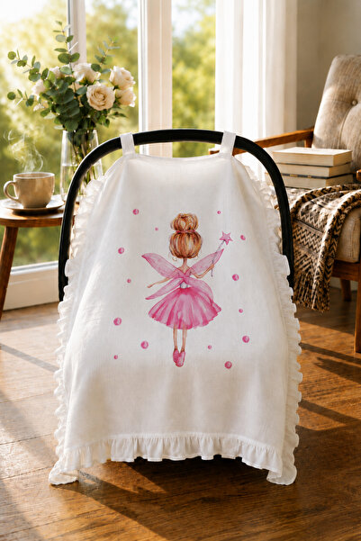 bebeqon 100% Muslin Baby Stroller Cover with Ruffles and Fairy Girl Pattern, ...