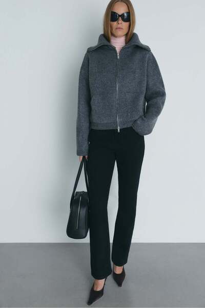 Suud Collection Καπνιστή ζακέτα πλεκτή με φερμουάρ Jodie