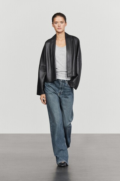 Massimo Dutti Napa deri yakalı kimono