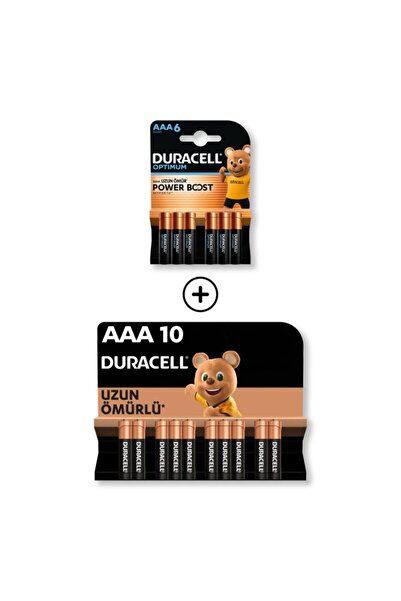 Duracell Optimum AAA Alkalin Kalem Pil 6’lı Paket + AAA Alkalin Kalem Pil 10'...