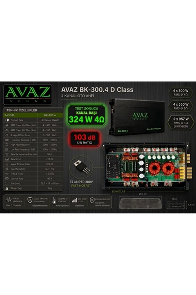 avaz Bk-300.4 Anfi 4x300 Rms 4 Kanal Anfi (AMFİ)