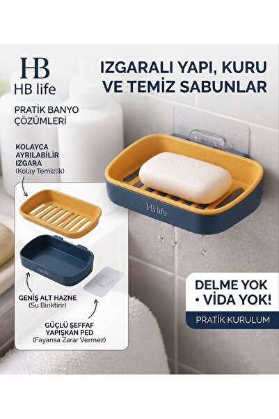 HB LİFE Yapışkanlı Sabunluk Duvara Monte Plastik Sabunluk Asılabilir Banyo Mu...
