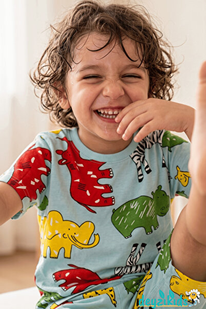 Deyzikids Zebra Fil Baskılı Kısa Kollu Beli Lastikli T-Shirt Şort Takım 4-8-6...