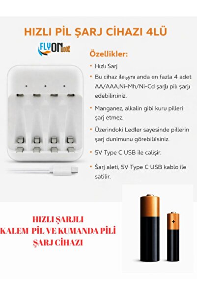 FLYONLOOK Hızlı 4'lü Aa Kalem Aaa Ince Kalem Aa/aaa Ni-mh/ni-cd Şarj Mause Ve...